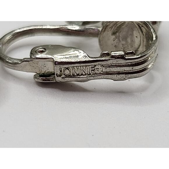 Vintage Jonne Schreiner Aurora Borealis Crystal Clip Earrings Silver Tone - Picture 6 of 6